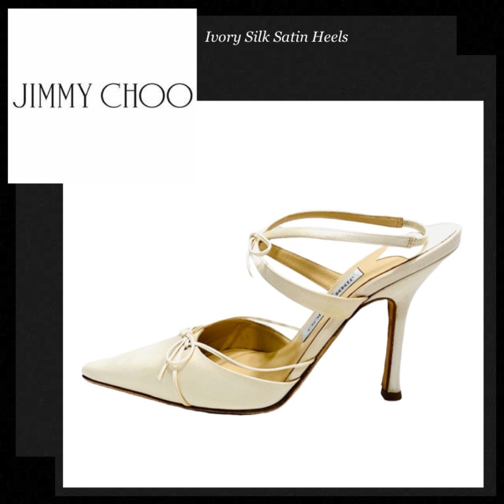 JIMMY CHOO Ivory Silk Satin Kid Leather Heels